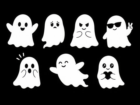 set of cute ghost creation kit, changeable face, flat design vector for halloween