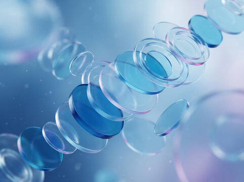 Futuristic 3D transparent glass plates background with soft pastel refractions