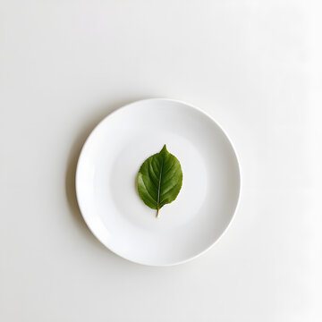 Small White Dish with Green Leaf