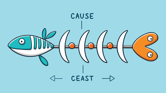 Fishbone diagram conceptual illustration representing cause and effect analysis for business problem solving and project management strategy