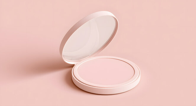Open the compact powder container with a reflective mockup