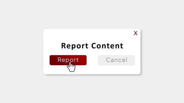 Report Content Confirmation Popup with Cursor Clicking Report Button Animation