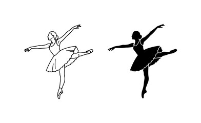 Ballet Dancer Silhouette, Elegant Pose Vector Art, Graceful Female Performer Outline, Classical Dance Illustration © Shadiul
