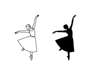 Ballet Dancer Silhouette, Elegant Pose Vector Art, Classical Dance Figure Outline, Female Performer Icon © Shadiul