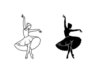 Ballet Dancer Silhouette Vector, Elegant Female Performer in Tutu, Classical Dance Pose, Artistic Movement Graphics © Shadiul