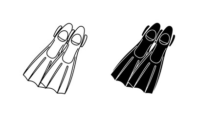 Diving Fins Vector Set, Scuba Gear Icons, Snorkeling Equipment, Underwater Sports Accessories © Mou