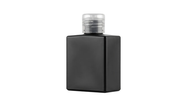 Small black square bottle with clear cap for cosmetic or liquid product