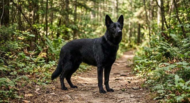 C&atilde;o preto na floresta - Black dog in the forest.