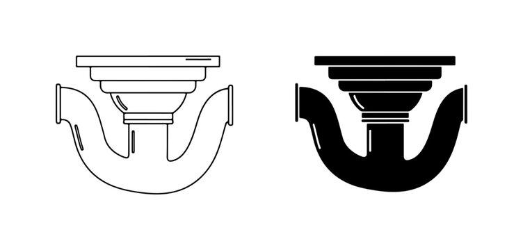 Plumbing P-Trap Vector Icons, Drainage System Components, Water Seal Trap