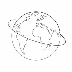 Continuous line globe illustration with continents and encircling orbital path on a white background © Shabita
