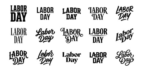 Collection of various labor day typography designs for holiday celebration posters and social media graphics © SUMAYAAKTER