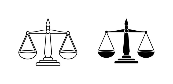 Justice Scales Vector Icons, Legal Balance Symbol, Law and Order Concept Art