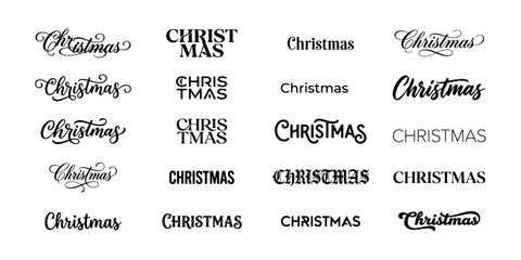 Collection of various christmas word typography designs in different artistic fonts on a white background © SUMAYAAKTER