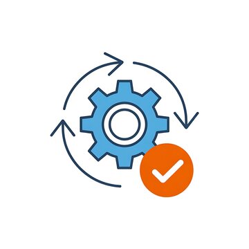 Blue gear icon with check mark and arrows