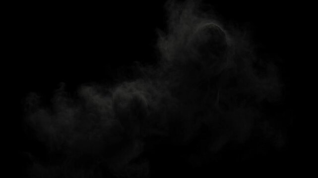 White smoke swirling on black background. Abstract vapor cloud rising in dark space.