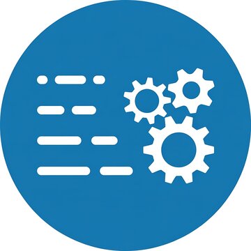 Gear wheels and data lines circle icon
