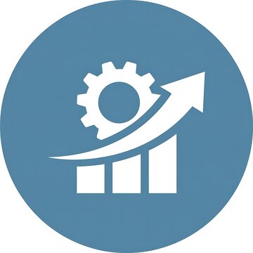 Gear and rising graph icon on blue circle
