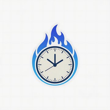 Clock icon with blue fire flames