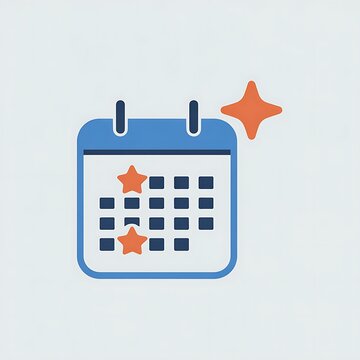Blue calendar icon with marked event stars