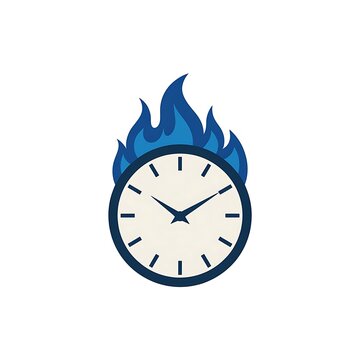 Clock icon with blue fire flames
