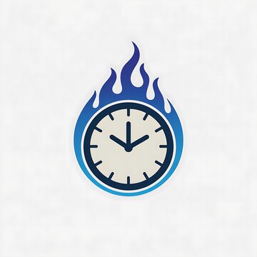 Clock icon with blue fire flames