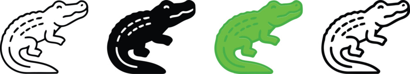 Fototapeta premium Four Different Style Crocodile or Alligator Vector Icons Isolated Design