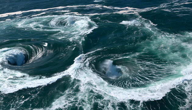 海面で力強く回転するダイナミックな渦潮の風景