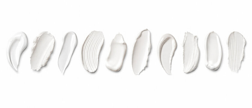 Cream smear on transparent background, set. Top view