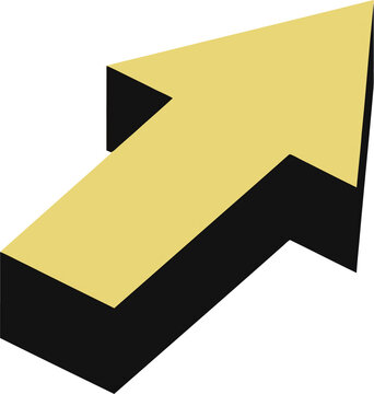 Yellow 3d isometric arrow pointing up and to the right