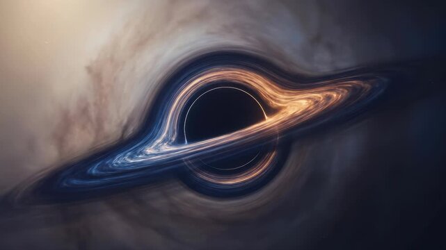 Black hole, demonstrating supermassive cosmic phenomenon, visualizing intense gravitational pull, showing warped spacetime fabric, depicting glowing accretion disk.