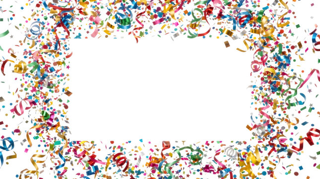 Colorful Confetti and Streamers Frame Border Isolated on Transparent Background