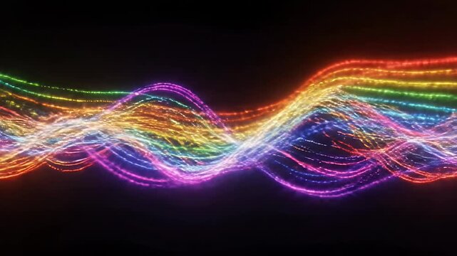 Rainbow colored glowing energy waves on black background.