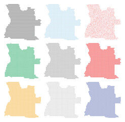 Obraz premium Angola map vector design with nine different dot and pattern styles for infographic.