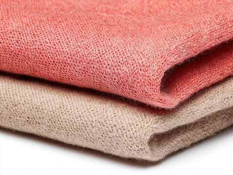 Coral Kiss and Sand Fabric Swatch Duo Isolated on White Background Warm Luxury Fashion and Interior Color Palette Concept