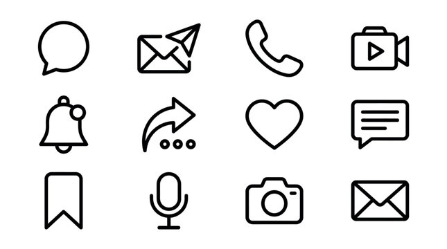 Set of hand drawn social media interface icons for web design and mobile application development