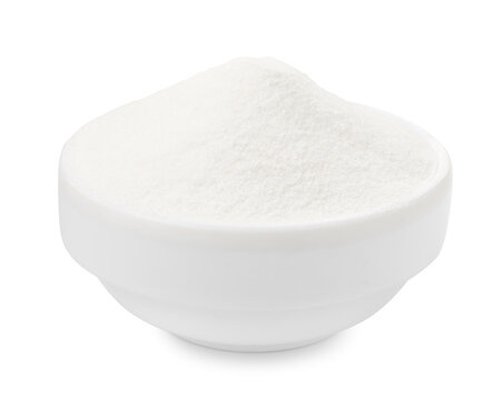 Baking soda in bowl isolated on white