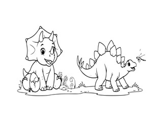 Cute Baby Dinosaur Coloring Book Page with Two Original Cartoon Dinosaurs © Pro designer Arnov