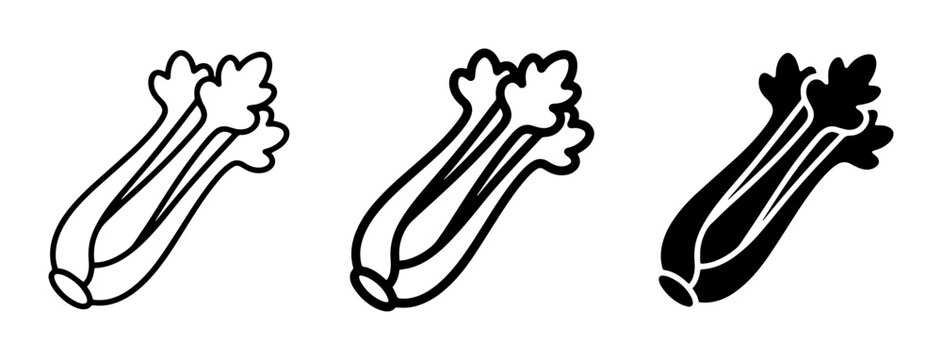 Celery Icons Set, Fresh Vegetable Vector Graphics, Healthy Food Illustrations