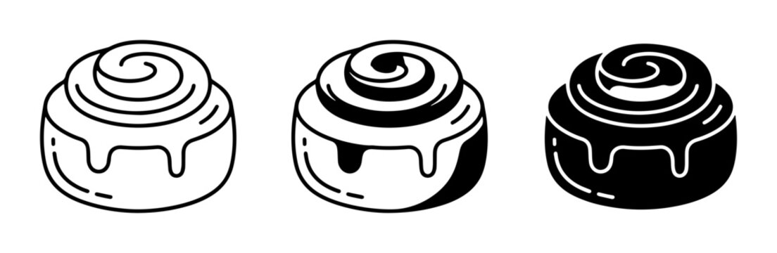 Cinnamon Roll Icons, Sweet Pastry Vector Set, Glazed Swirl Bun Graphics