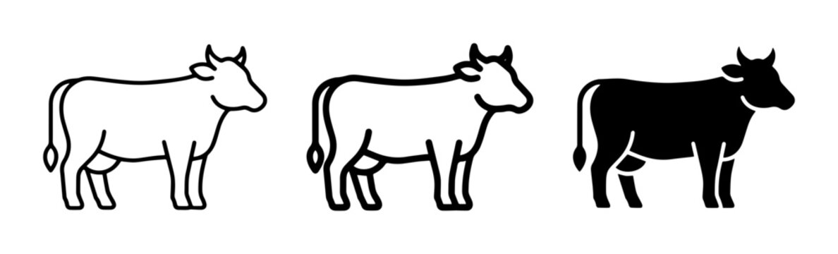 Cow Icons Set: Outline and Silhouette Livestock Graphics, Farm Animal Vector Illustrations