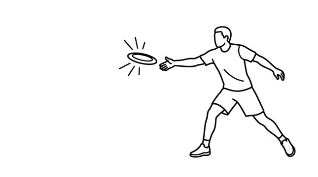 Line art illustration of a man throwing a flying disc