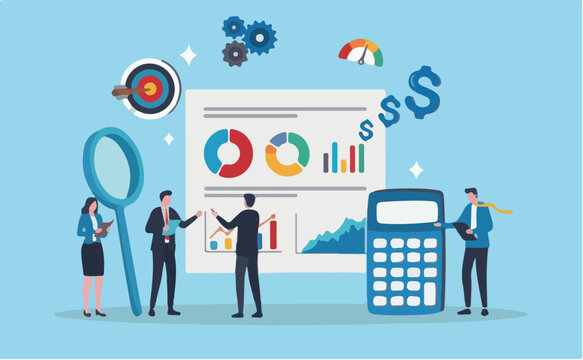 Cash flow money management, budget account analysis, income revenue vs expense, cost investment, profit and loss, balance concept, business people analyze calculate to cash to flow graph and chart
