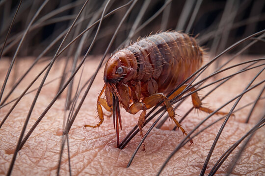 A flea feeding on human skin