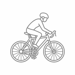 Fototapeta premium Cyclist riding a bicycle wearing a helmet and mask, simple line art illustration of an Olympic sport Silhouette