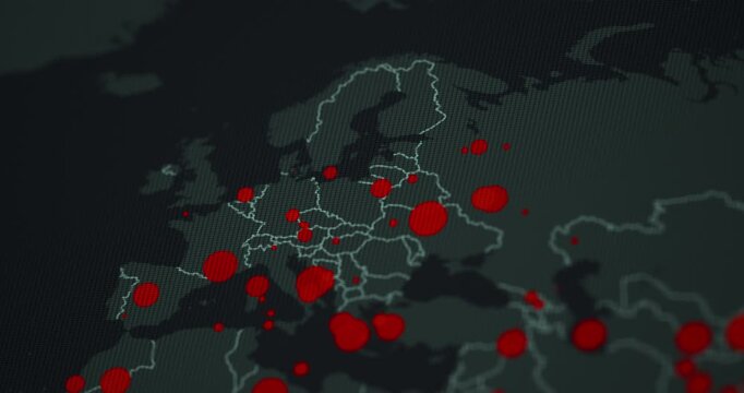 Live hotspot map tracker, spread of virus, infection or crimes, crisis monitoring outbreak map, europe, footage