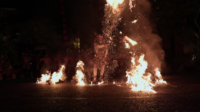 Balinese kecak fire dance performance at night