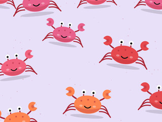 Fototapeta premium Kawaii Crab Pattern Summer Seaside Background