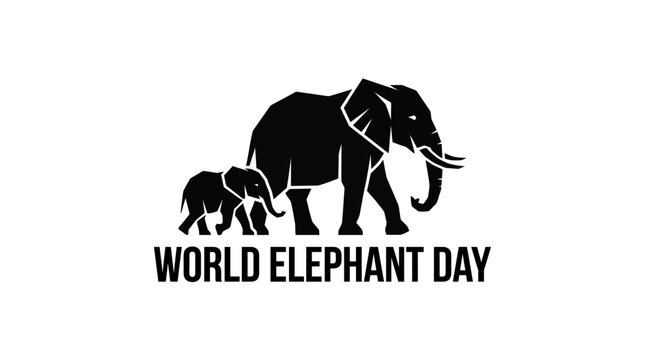 World Elephant Day Logo Design with Adult and Baby Elephant