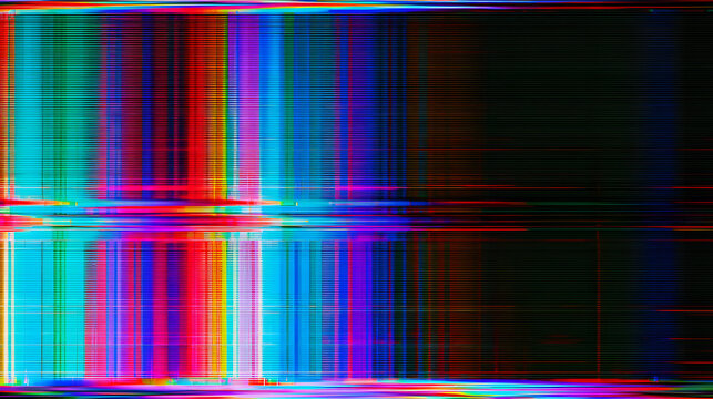 A retro pattern with an RGB scanline background featuring a vintage CRT television screen effect, mixed with digital glitch distortion, suitable for concepts like retro technology or cyber security
