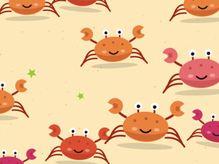 Fototapeta premium Kawaii Crab Pattern Summer Seaside Background